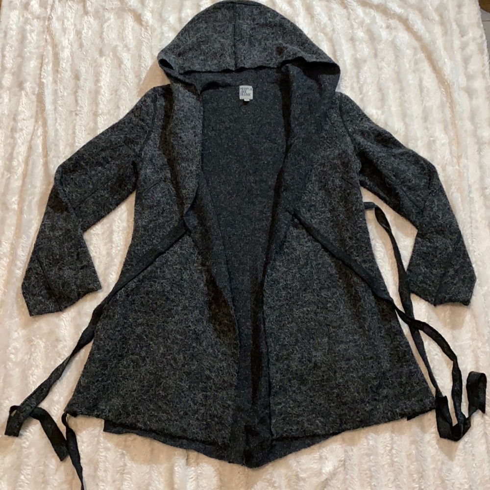 People like frank trench coat gray size small long sleeve sweater hooded jacket